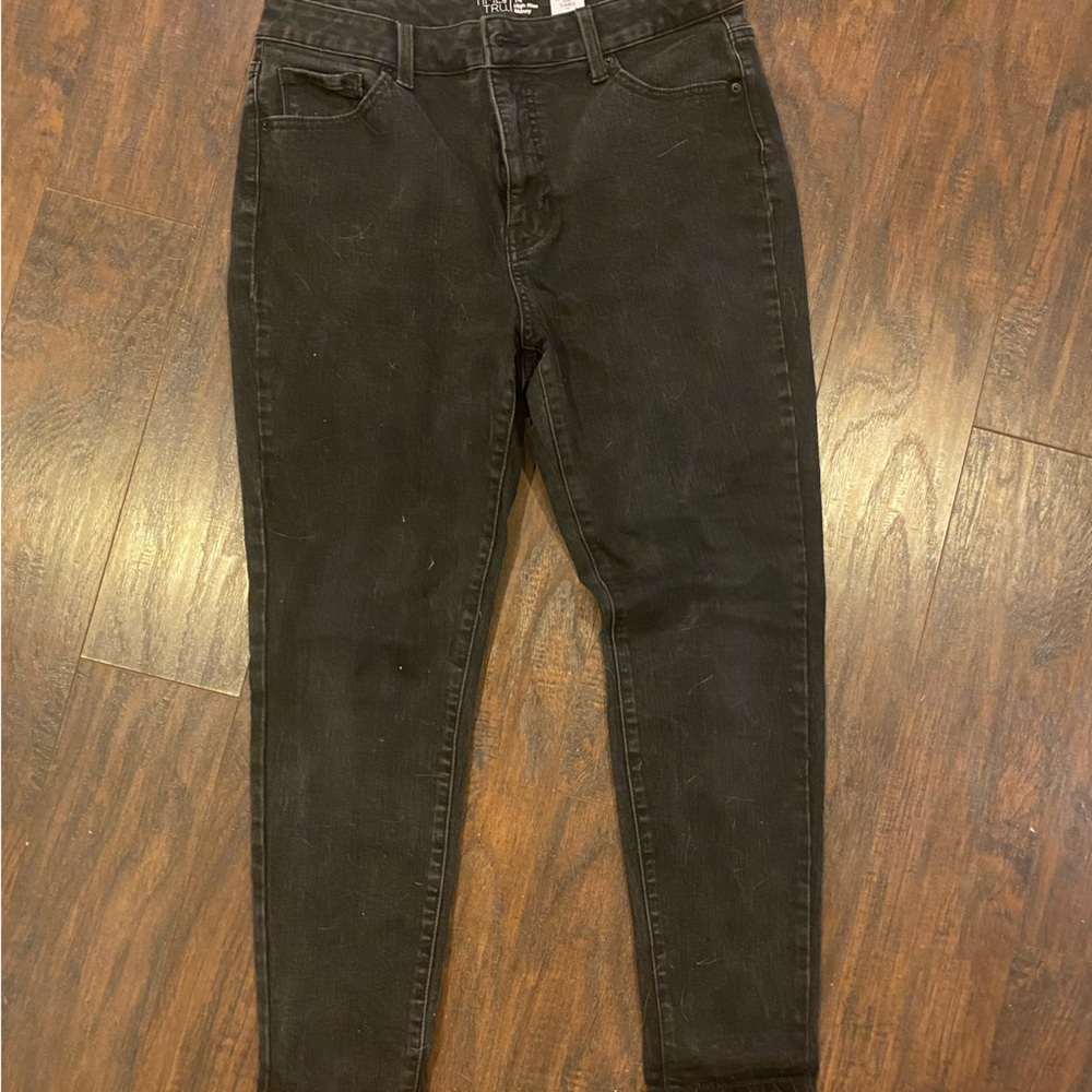 Time & True, black, high-rise, skinny jeans, women’s size 14